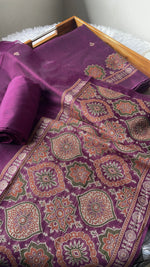 Load image into Gallery viewer, Raw &amp; Radiant Wine Ajrakh Muga Cotton Unstitched Suit Set
