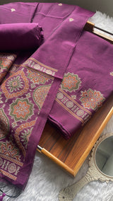 Raw & Radiant Wine Ajrakh Muga Cotton Unstitched Suit Set