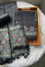 Raw & Radiant Black Ajrakh Muga Cotton Unstitched Suit Set