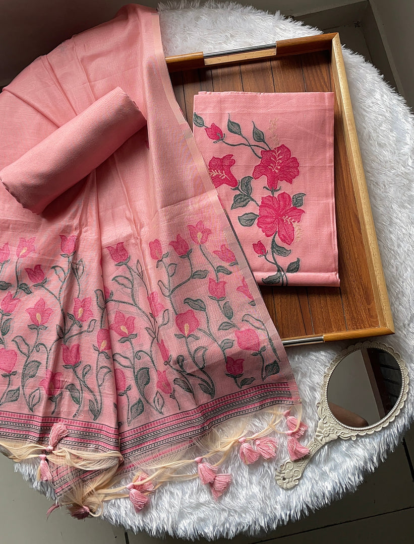 Simply Style Pink Muslin Cotton Unstitched Suit Set