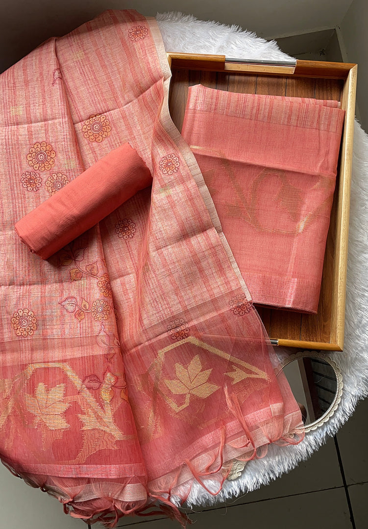 Fabric Couture Pink Tussar Silk Unstitched Suit Set