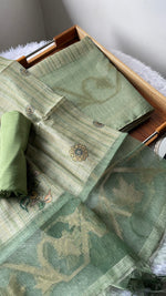 Load image into Gallery viewer, Fabric Couture Sage Green Tussar Silk Unstitched Suit Set

