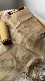Load image into Gallery viewer, Fabric Couture Olive Green Tussar Silk Unstitched Suit Set
