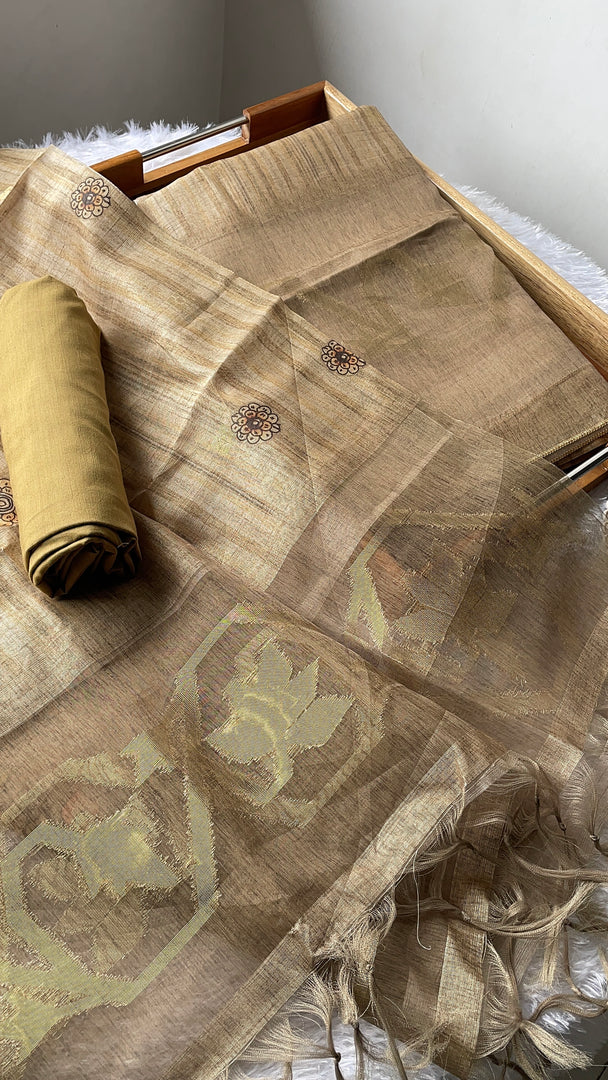 Fabric Couture Olive Green Tussar Silk Unstitched Suit Set