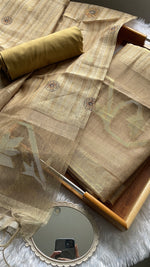 Load image into Gallery viewer, Fabric Couture Olive Green Tussar Silk Unstitched Suit Set
