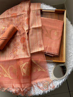 Load image into Gallery viewer, Fabric Couture Peachy Orange Tussar Silk Unstitched Suit Set
