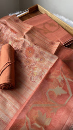 Load image into Gallery viewer, Fabric Couture Peachy Orange Tussar Silk Unstitched Suit Set
