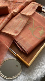Load image into Gallery viewer, Fabric Couture Peachy Orange Tussar Silk Unstitched Suit Set

