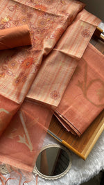 Load image into Gallery viewer, Fabric Couture Peachy Orange Tussar Silk Unstitched Suit Set
