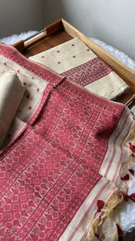 Load image into Gallery viewer, Loomed Luxury Red Jamdani Muga Cotton Unstitched Suit Set
