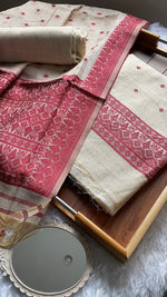 Load image into Gallery viewer, Loomed Luxury Red Jamdani Muga Cotton Unstitched Suit Set
