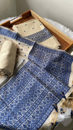 Load image into Gallery viewer, Loomed Luxury Navy Jamdani Muga Cotton Unstitched Suit Set
