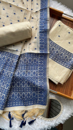 Load image into Gallery viewer, Loomed Luxury Navy Jamdani Muga Cotton Unstitched Suit Set
