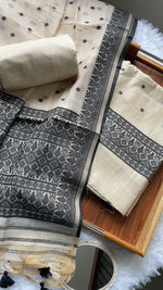 Load image into Gallery viewer, Loomed Luxury Black Jamdani Muga Cotton Unstitched Suit Set
