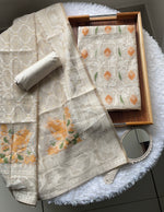 Load image into Gallery viewer, Unveiled Grace Mustard Mul Cotton Jamdani Unstitched Suit Set
