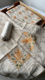 Load image into Gallery viewer, Unveiled Grace Mustard Mul Cotton Jamdani Unstitched Suit Set
