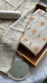 Load image into Gallery viewer, Unveiled Grace Mustard Mul Cotton Jamdani Unstitched Suit Set
