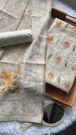 Load image into Gallery viewer, Unveiled Grace Mustard Mul Cotton Jamdani Unstitched Suit Set

