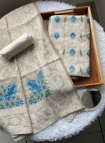 Load image into Gallery viewer, Unveiled Grace Blue Mul Cotton Jamdani Unstitched Suit Set
