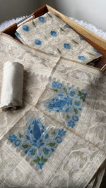 Load image into Gallery viewer, Unveiled Grace Blue Mul Cotton Jamdani Unstitched Suit Set
