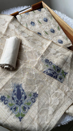 Load image into Gallery viewer, Unveiled Grace Navy Mul Cotton Jamdani Unstitched Suit Set
