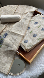 Load image into Gallery viewer, Unveiled Grace Navy Mul Cotton Jamdani Unstitched Suit Set

