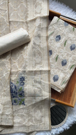 Load image into Gallery viewer, Unveiled Grace Navy Mul Cotton Jamdani Unstitched Suit Set
