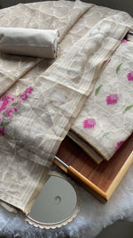 Load image into Gallery viewer, Unveiled Grace Magenta Mul Cotton Jamdani Unstitched Suit Set
