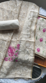 Load image into Gallery viewer, Unveiled Grace Magenta Mul Cotton Jamdani Unstitched Suit Set
