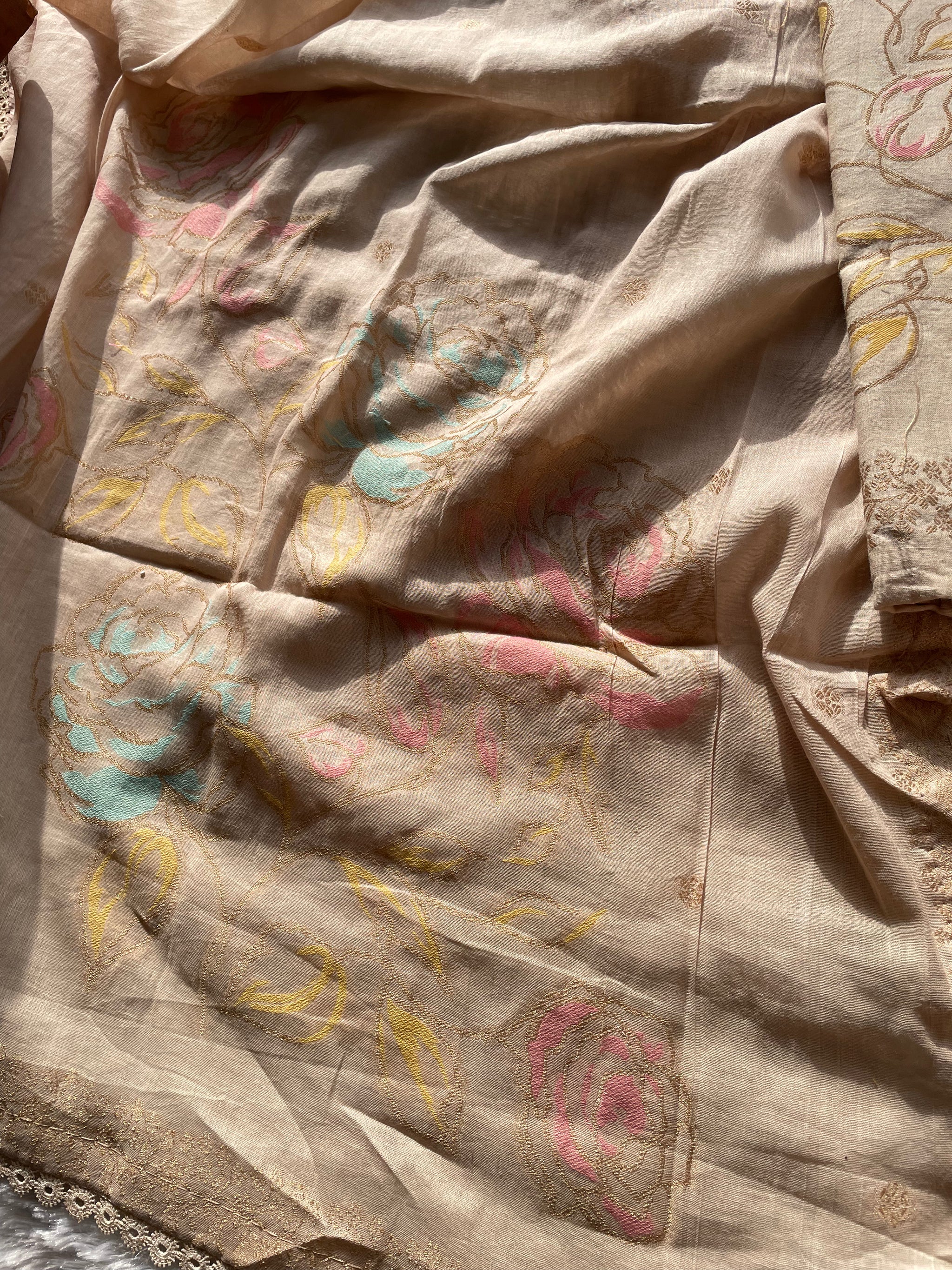 Ivy Grace Beige Pure Cotton Unstitched Suit Set