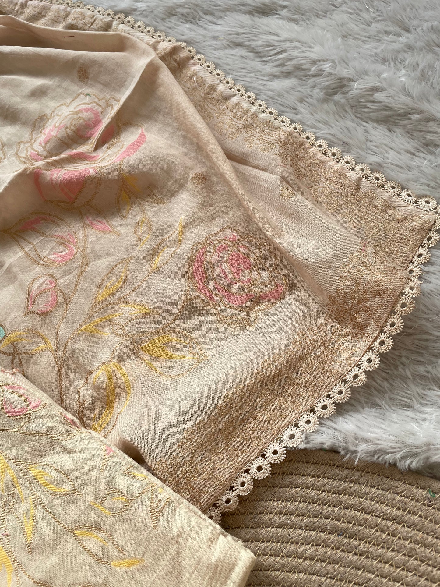 Ivy Grace Beige Pure Cotton Unstitched Suit Set