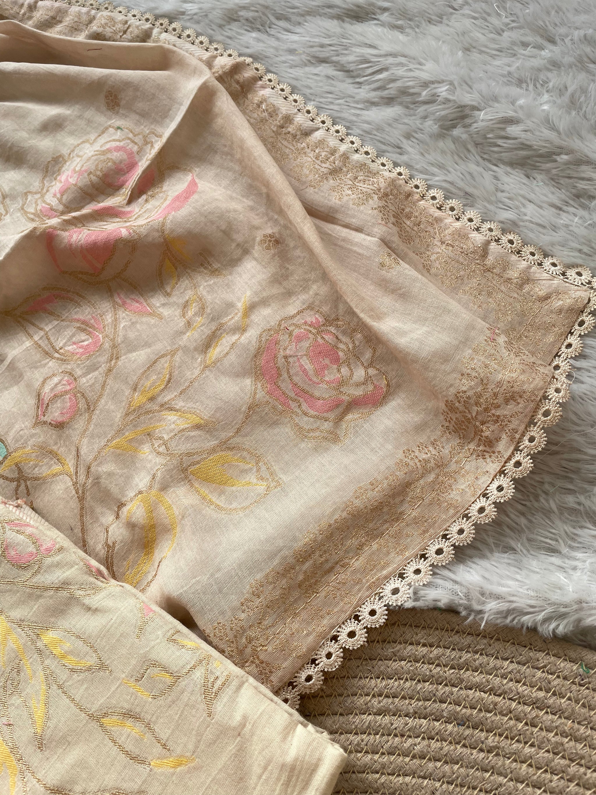 Ivy Grace Beige Pure Cotton Unstitched Suit Set