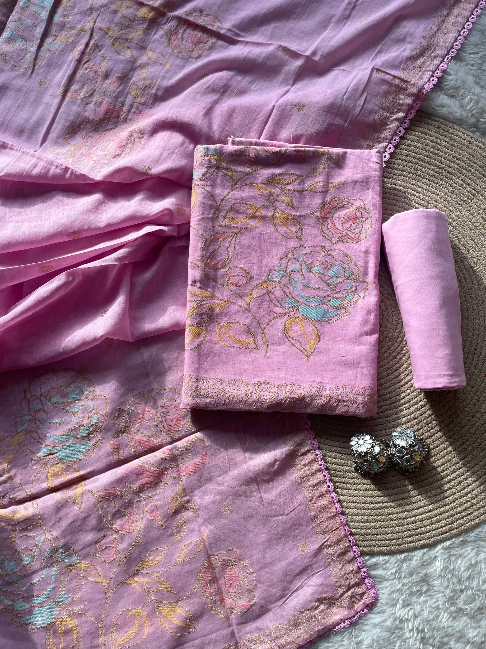 Ivy Grace Pink Pure Cotton Unstitched Suit Set