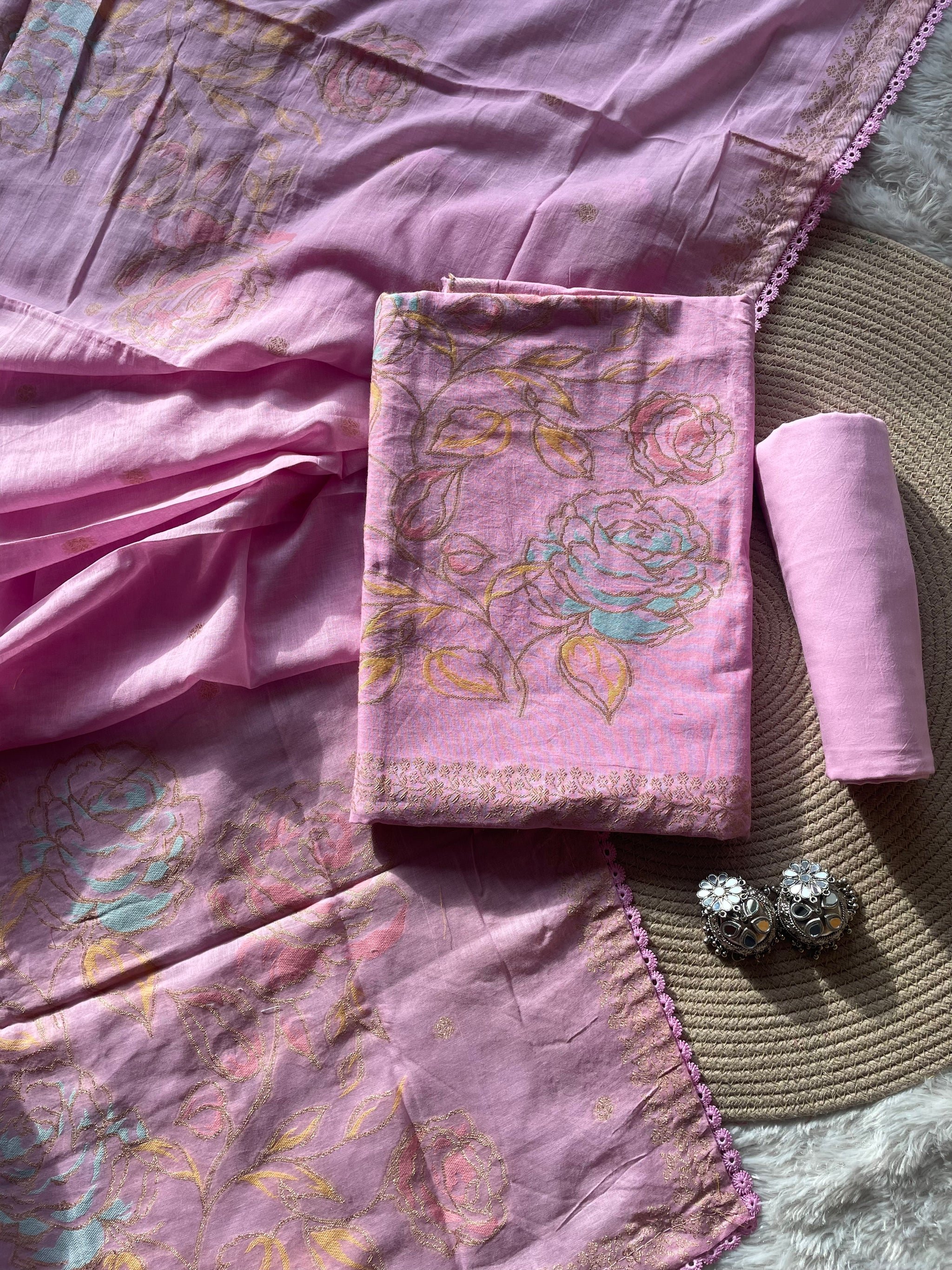 Ivy Grace Pink Pure Cotton Unstitched Suit Set