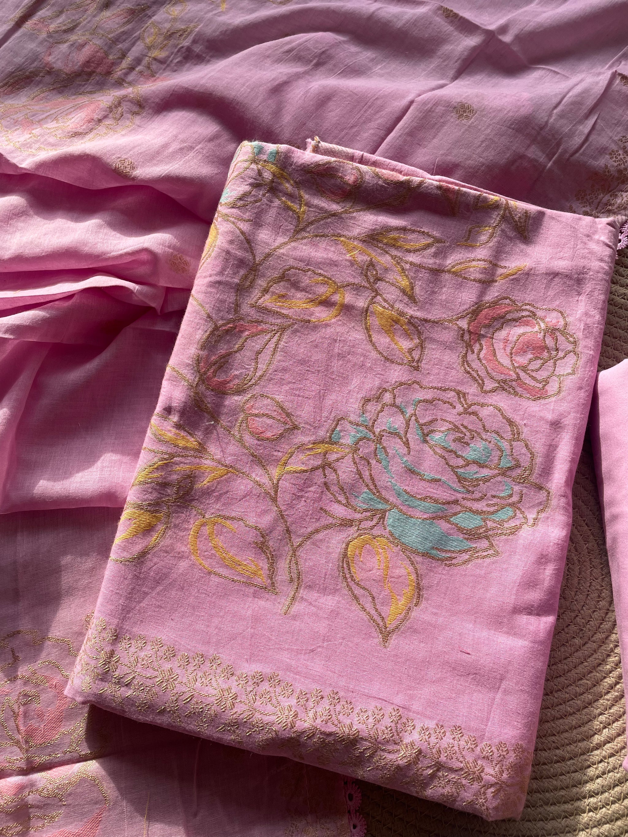 Ivy Grace Pink Pure Cotton Unstitched Suit Set