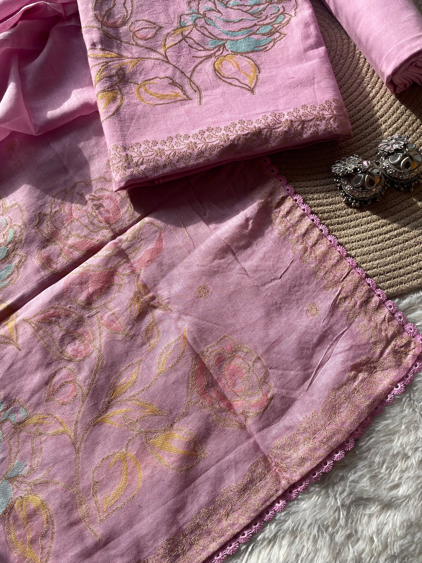 Ivy Grace Pink Pure Cotton Unstitched Suit Set