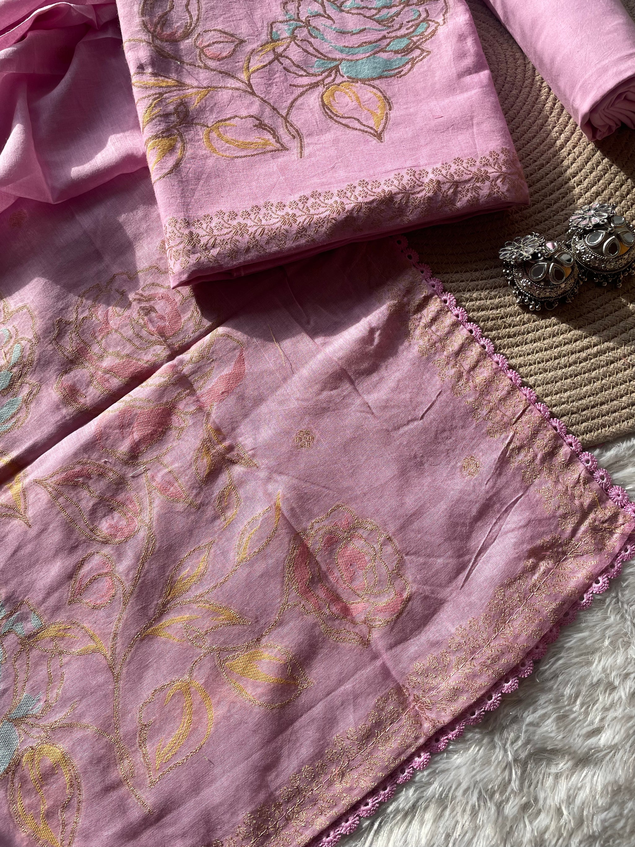 Ivy Grace Pink Pure Cotton Unstitched Suit Set