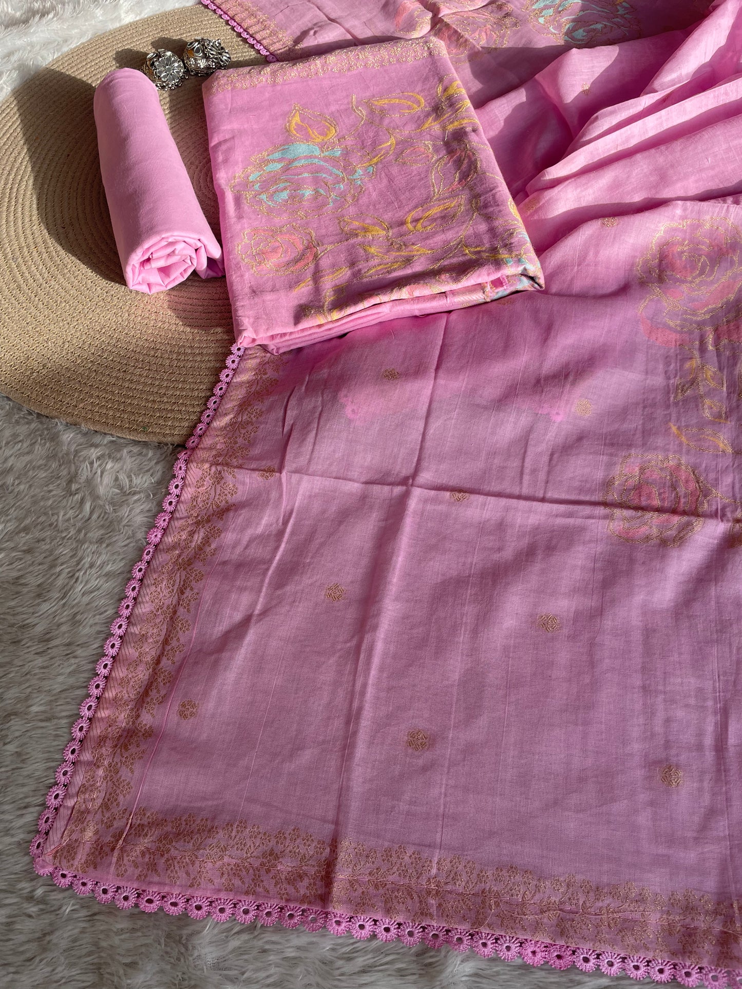 Ivy Grace Pink Pure Cotton Unstitched Suit Set