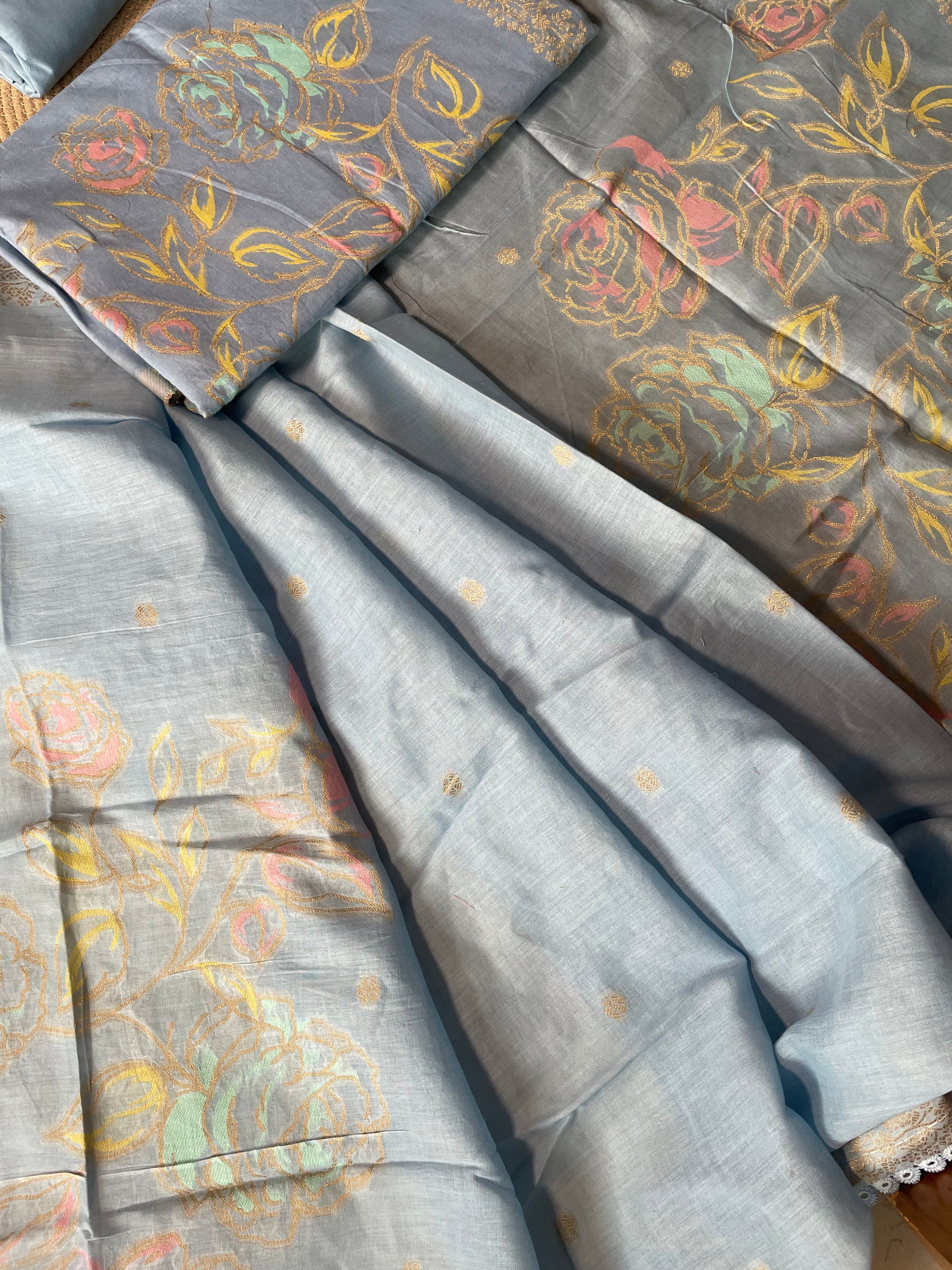 Ivy Grace Blue Pure Cotton Unstitched Suit Set