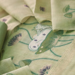 Load image into Gallery viewer, Contemporary Florals Green Muga Cotton Pichwai Jamdani Unstitched Suit Set

