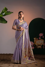 Load image into Gallery viewer, Kalakruti Lavender Paithani Muga Cotton Saree With Unstitched Blouse Piece