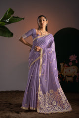 Trinay Lavender Muga Cotton Saree With Unstitched Blouse Piece