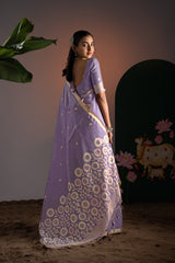Trinay Lavender Muga Cotton Saree With Unstitched Blouse Piece