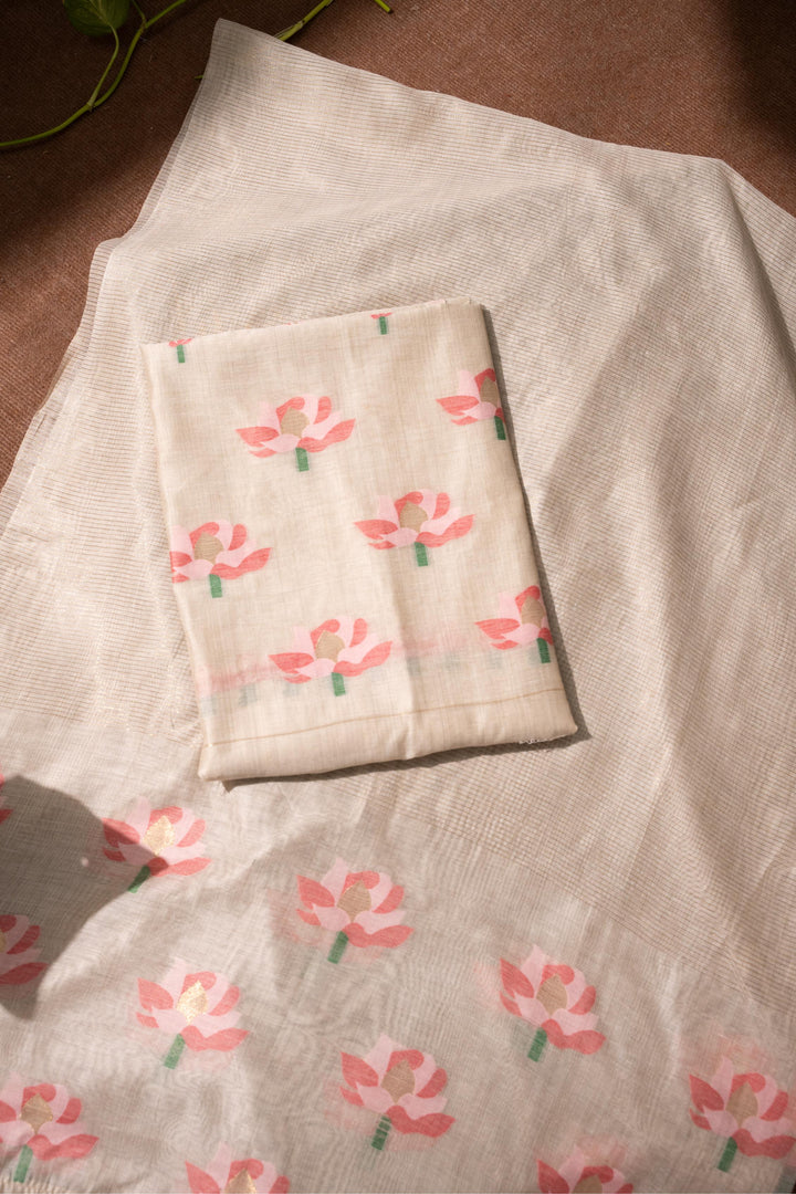 Simply Floral Beige & Pink Cotton Unstitched Suit Set