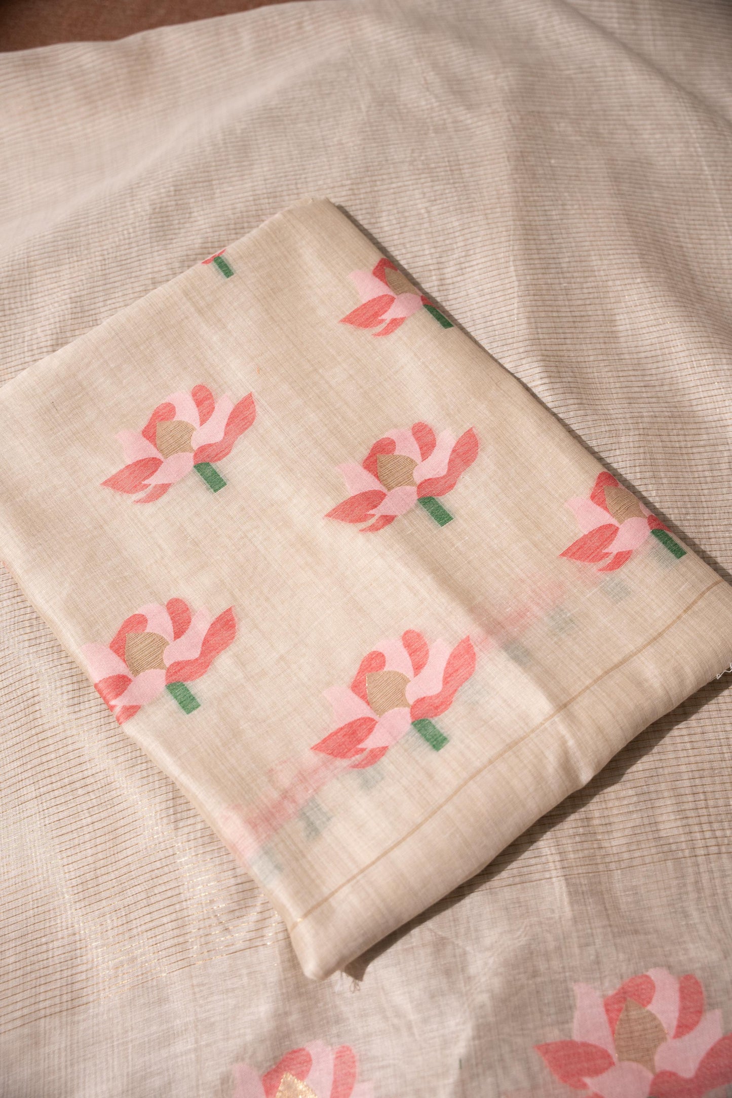 Simply Floral Beige & Pink Cotton Unstitched Suit Set