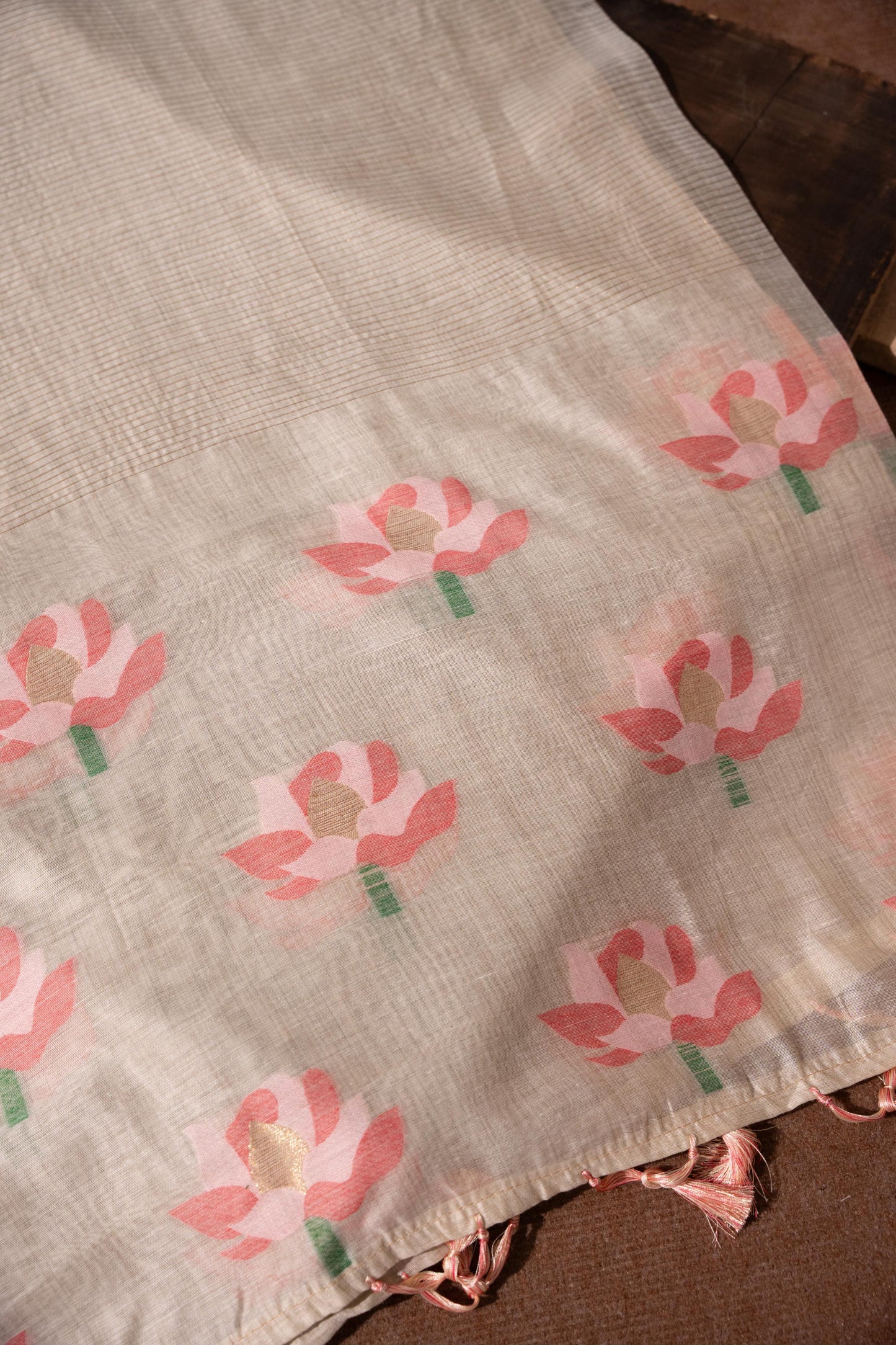 Simply Floral Beige & Pink Cotton Unstitched Suit Set