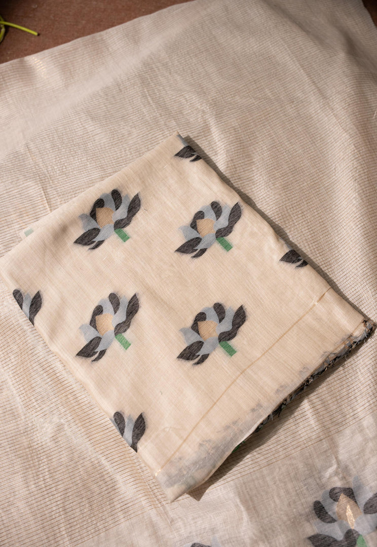 Simply Floral Beige & Black Cotton Unstitched Suit Set