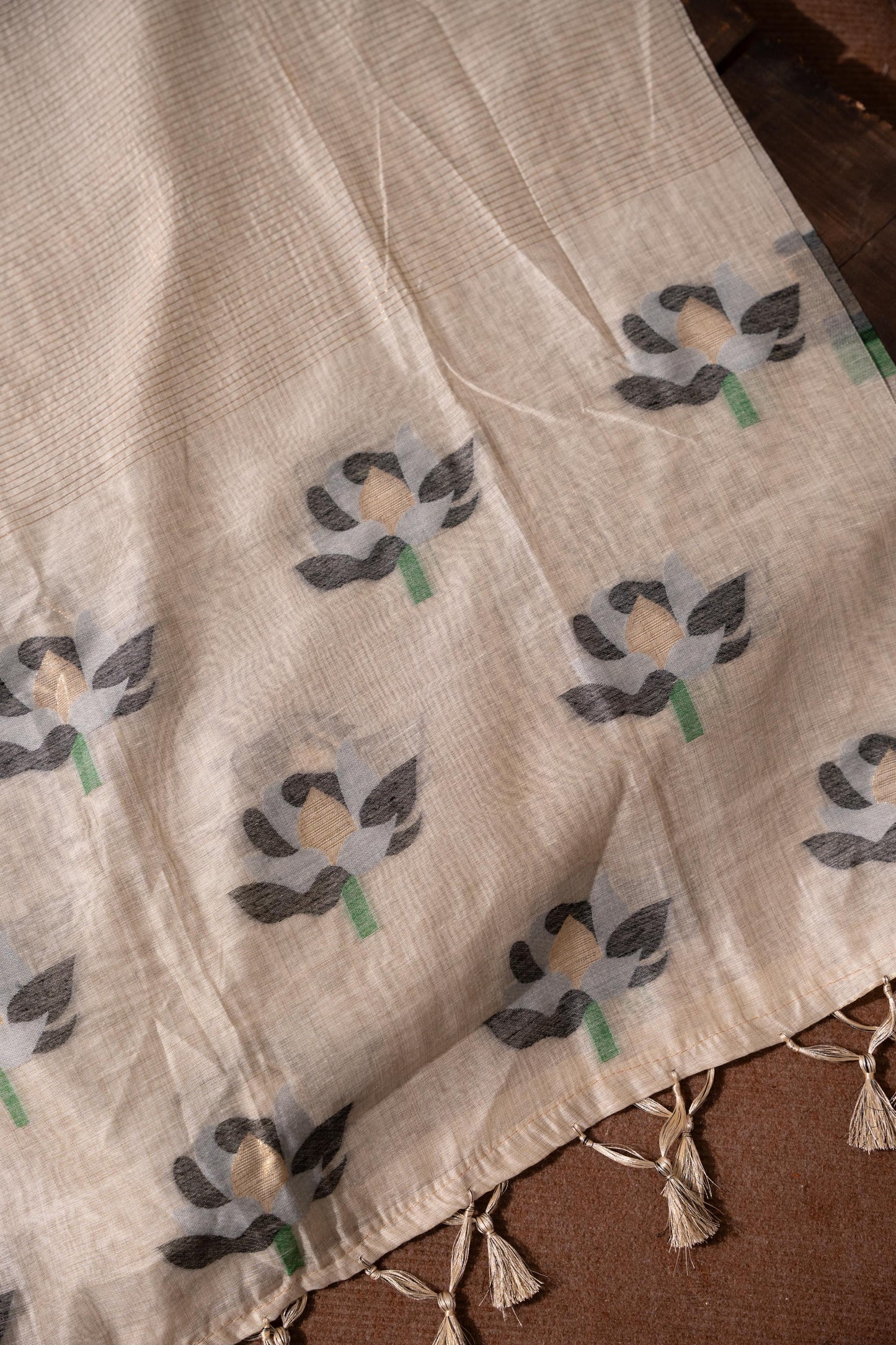 Simply Floral Beige & Black Cotton Unstitched Suit Set