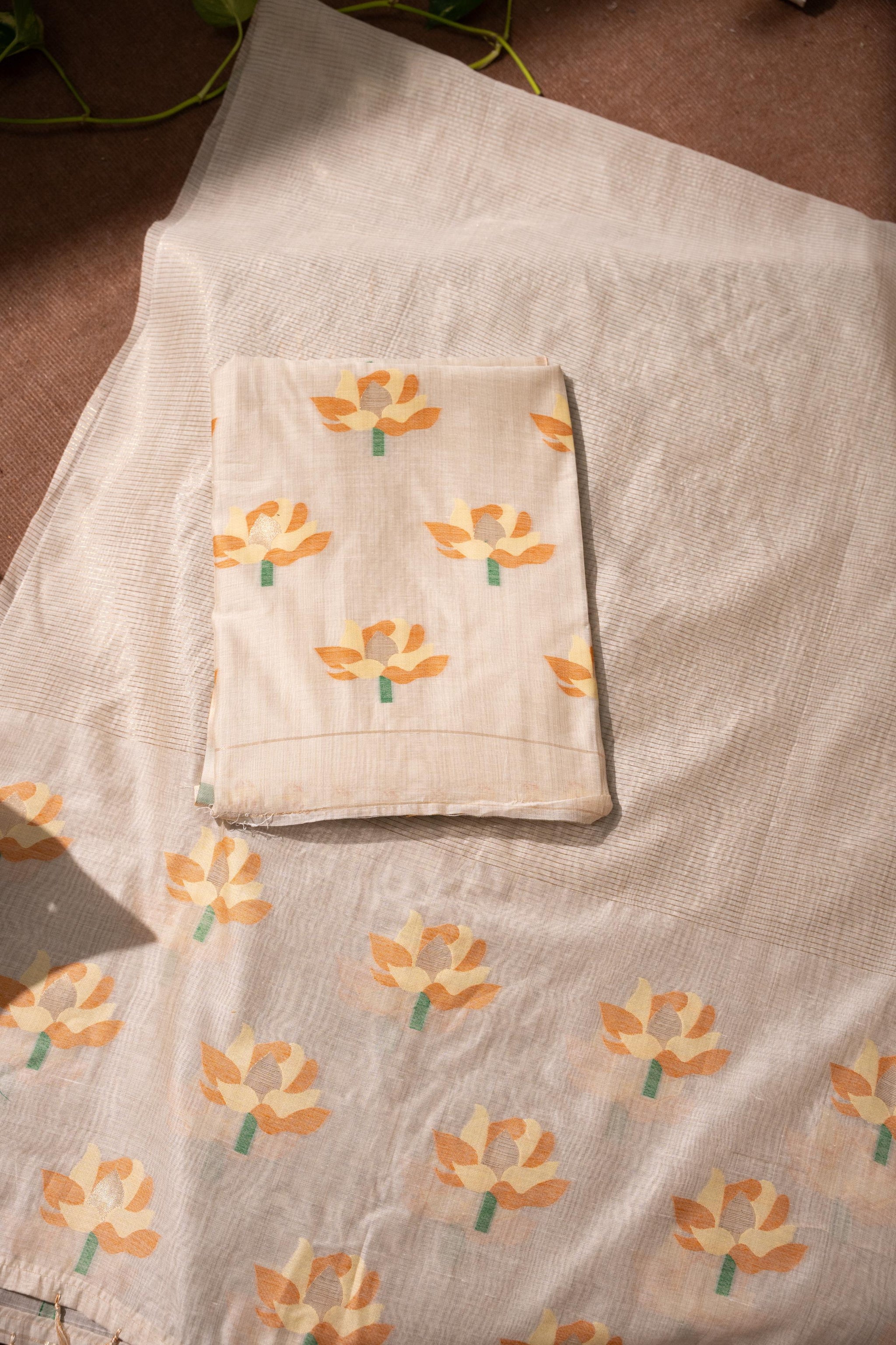 Simply Floral Beige & Mustard Cotton Unstitched Suit Set