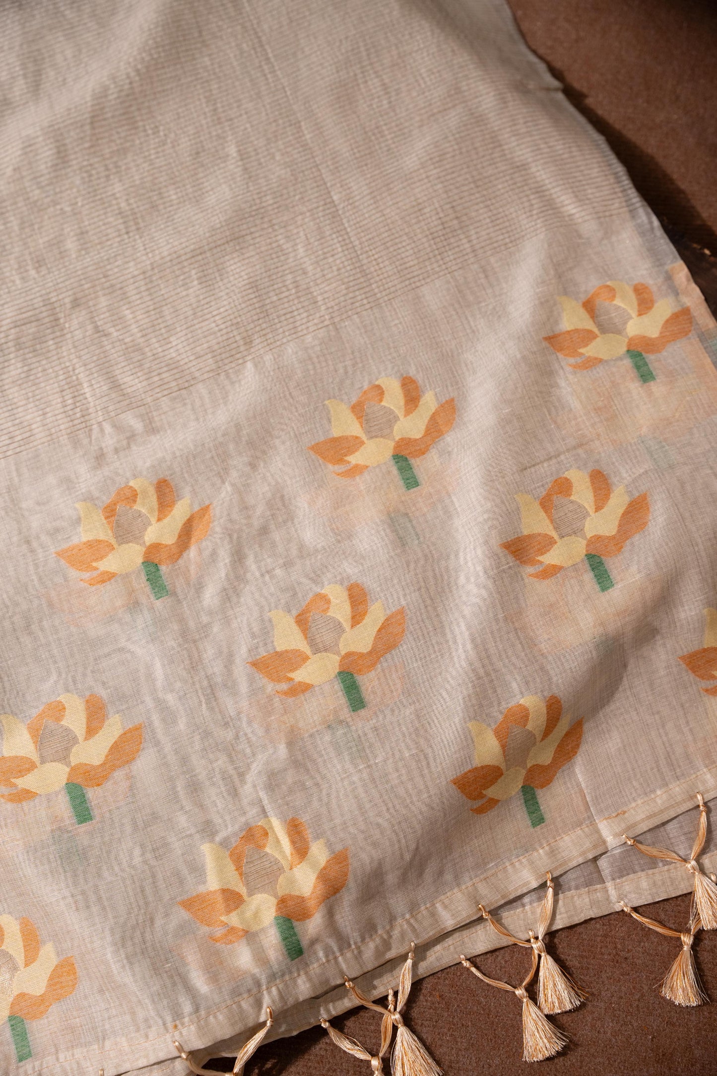 Simply Floral Beige & Mustard Cotton Unstitched Suit Set